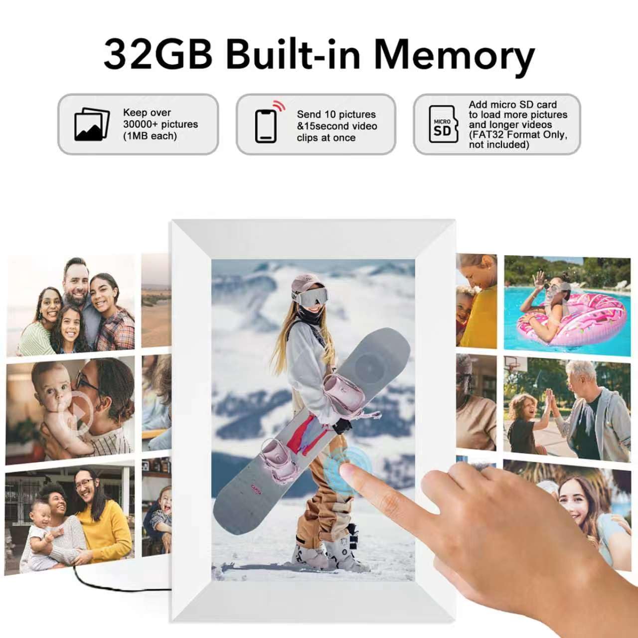 Frameo - Marco de Fotos Digital WiFi de 10.1 Pulgadas con Ranura para Tarjeta SD de 32 GB de Almacenamiento, visualización táctil IPS, rotación automática de Diapositivas, Compartir Videos