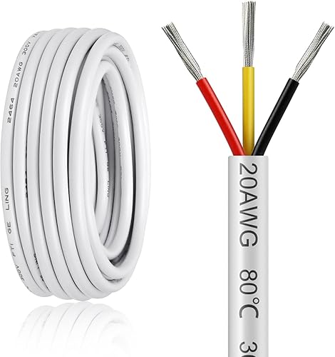 Miniatura 120 de Cable de calibre 18 de 20 pies, 3 conductores, cable eléctrico de 18 AWG, cable de cobre estañado trenzado sin oxígeno 18/3, cable de bajo voltaje