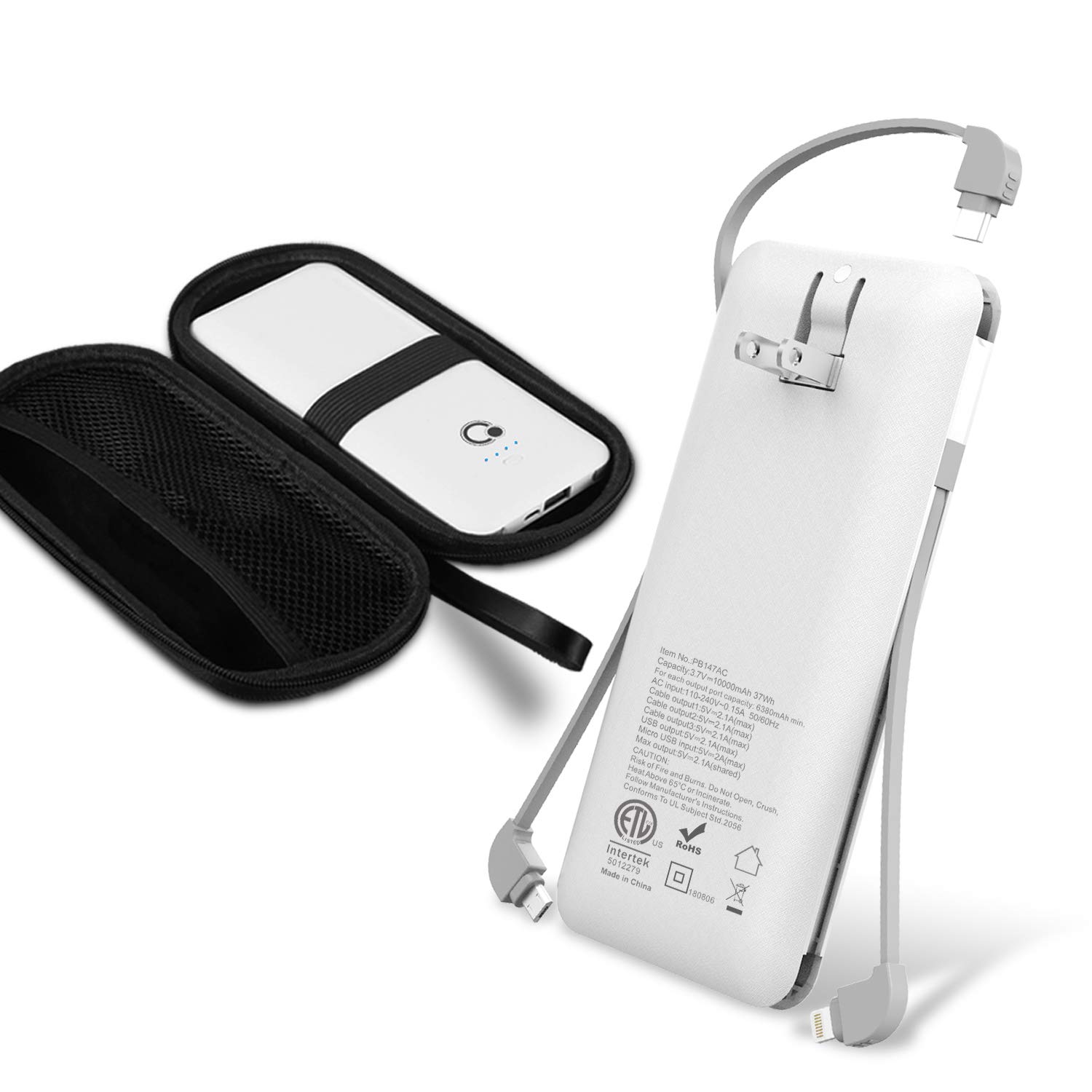 10000mAh Q Portable Charger, Ultra Slim USB C Power Bank, 4 Output Dual