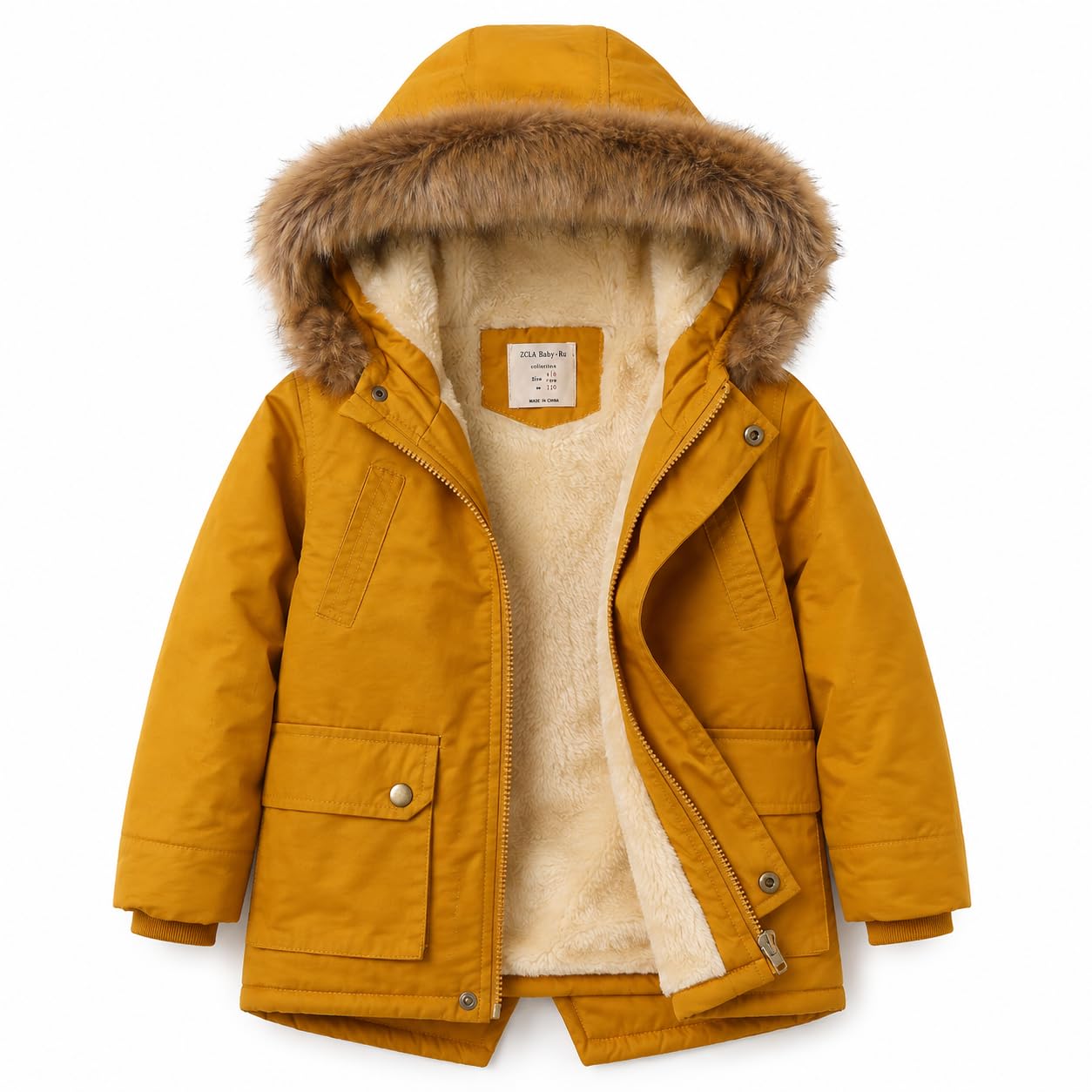 Vryndelle Kids Winter Jacket Puffer Coats Fleece Parka Boys Girls Outerwear | Faux-Fur-Trim Hood; Storm Flap Front; Full Zip With Zipper Guard; Elastic Cuffs and Hem; Two Hand Pockets
