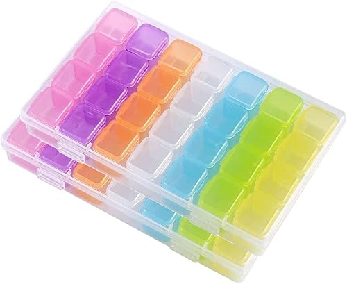 FOME Caja de bordado de diamantes, paquete de 2 cajas de almacenamiento de pintura de diamantes coloridos, cada uno con 28 mini compartimentos,