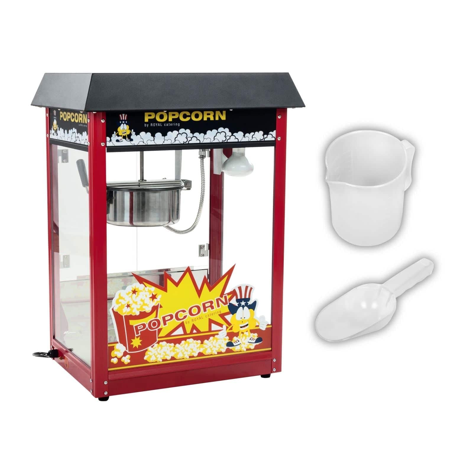 Royal Catering Machine À Popcorn Professionnelle RCPS-16E (1500 W, 5 Kg/Heure, 16 l/h, Marmite ø18 cm, Revêtement Antiadhésif, Rouge, Toit Noir)