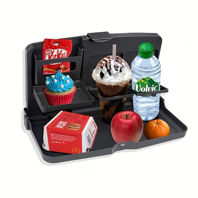 Car Back Seat Foldable Dining Table, Universal Folding Cup Drink Holder, Auto Backseat Organiser Tray Desk Stand For Phone Food Drink Bottle Meal - Plastic, Clothing, Black