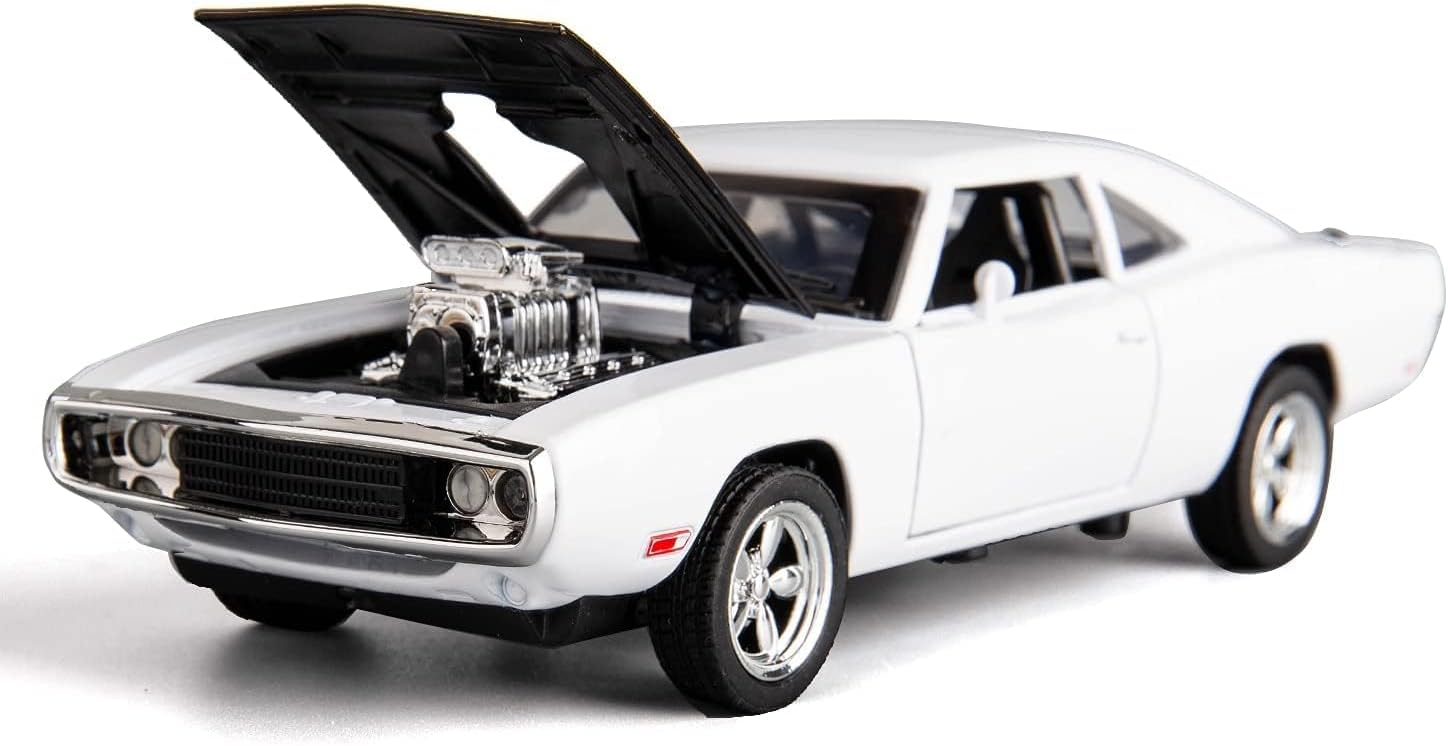 WireScorts Exclusive Alloy Metal Pull Back Die-cast Car 1:32 Fast and The Furious Dodge Charger Diecast Metal Pullback Toy car with Openable Doors, Light Music Boys Gifts Toys for Kids - White