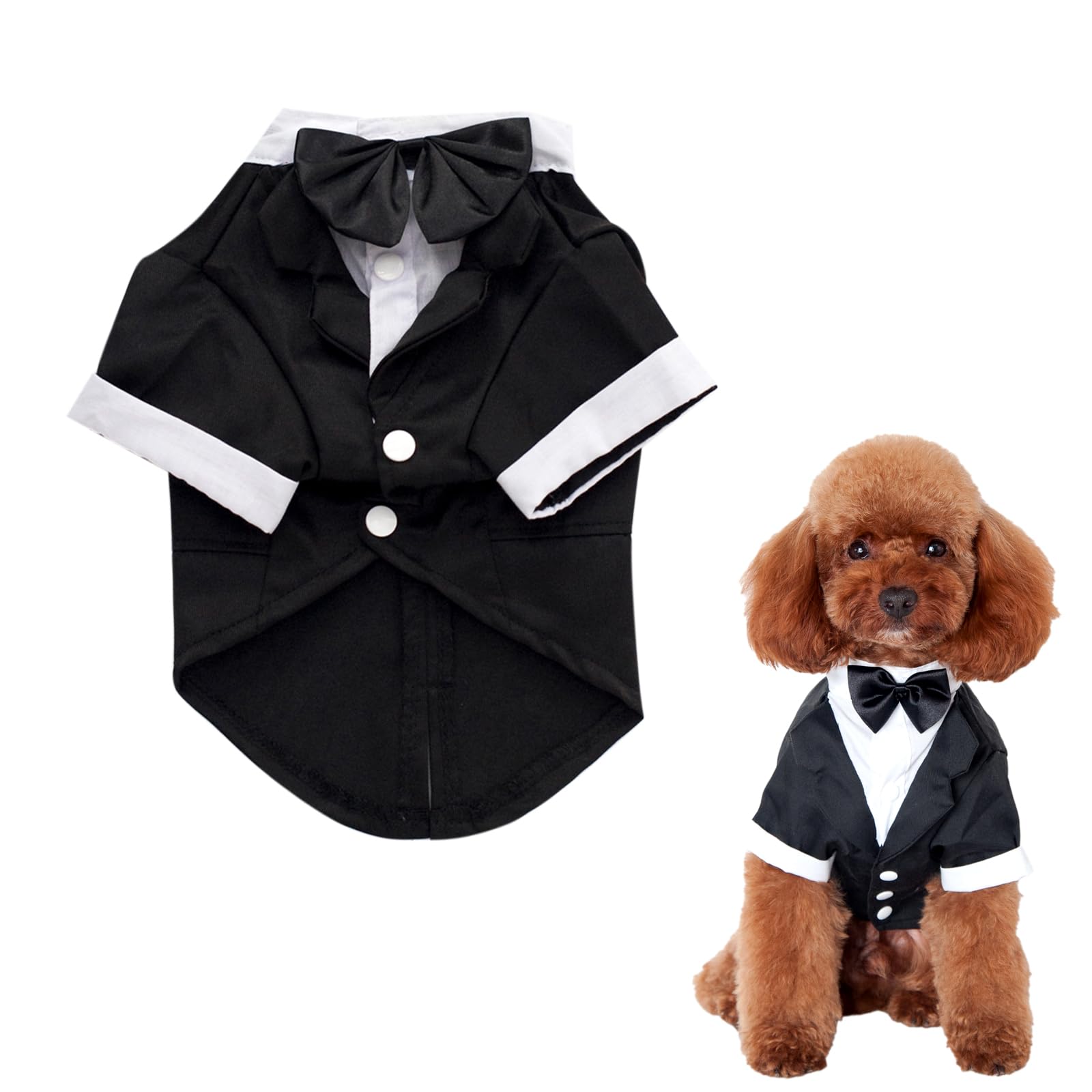 Heliltd Dog Suit with Bow Tie Pet Tuxedo for Small Dogs Cats Formal Cat Clothes Puppy Outfits Pet Costume for Wedding Birthday Halloween(Middle