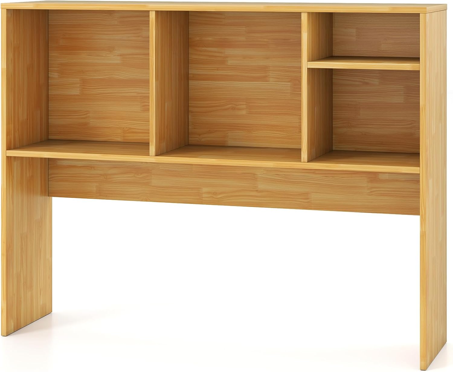 Desk Hutch, Desktop Shelf with 4 Shelves, Desk Bookshelf w/Anti-Toppling Devices, Wood Table Top Bookshelf Organizer, Small Desk Shelf for Study, Office, Dorm (Burlywood, 4 Shelves)