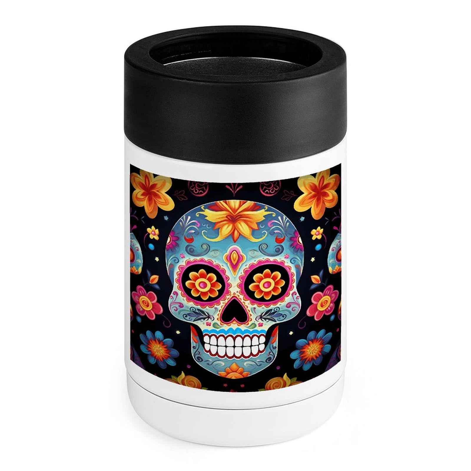 Stainless Steel Beverage Cooler with Silicone Sleeve, Sugar Skulls Print Multipurpose Drink Chiller for Home, Office, and Outdoor Use