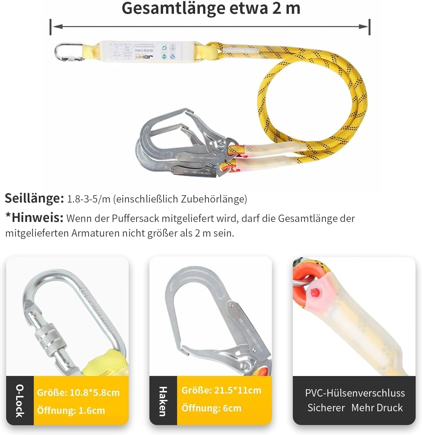 Magicbox Correa de protección contra caídas con soporte lumbar grueso, 190 cm, 150 kg, para escalada de árboles, montañismo, servicio de rescate, protección contra caídas, cinturón de seguridad