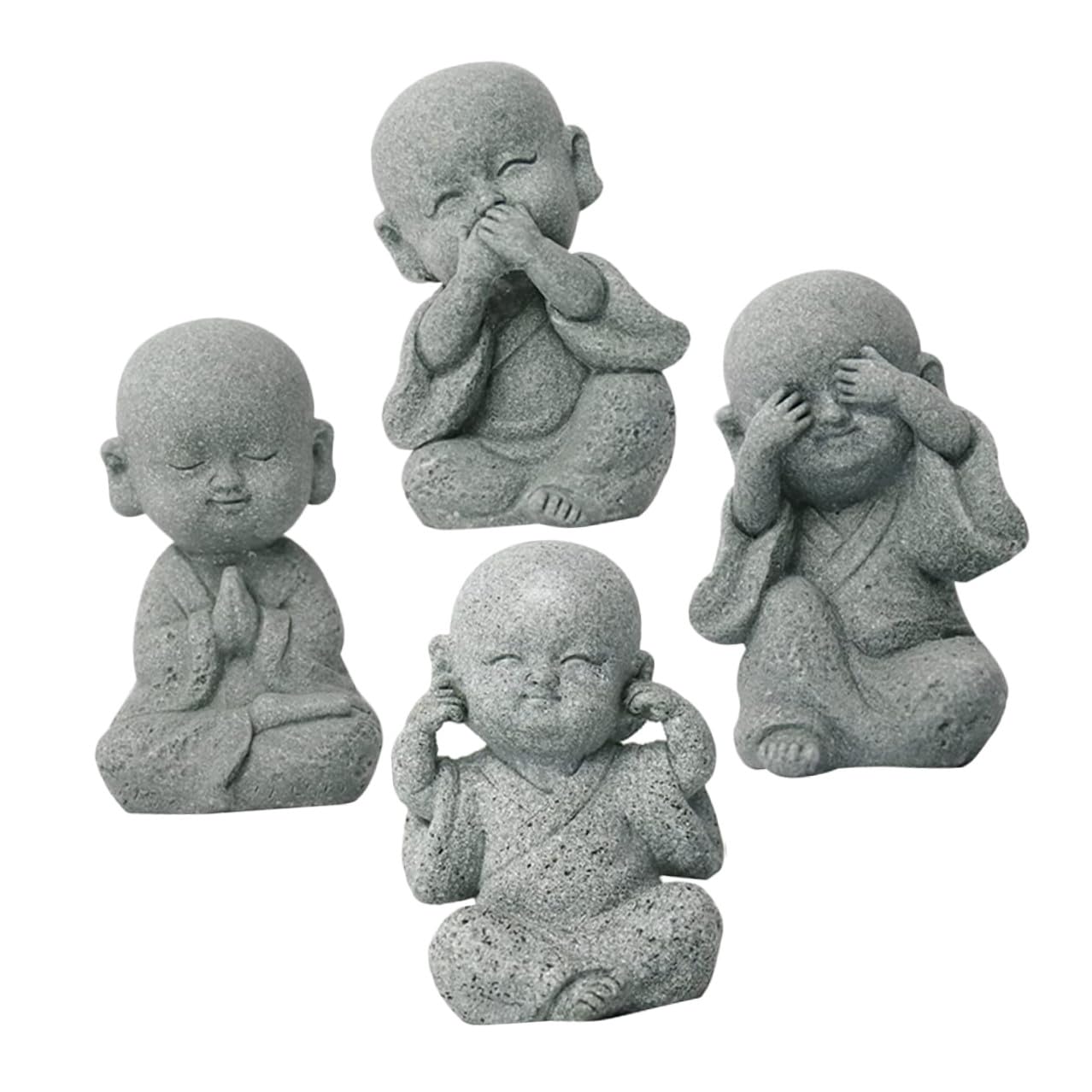 Statues de moine bouddha en grès SEWACC : ensemble de 4 mini sculptures pour maison et jardin