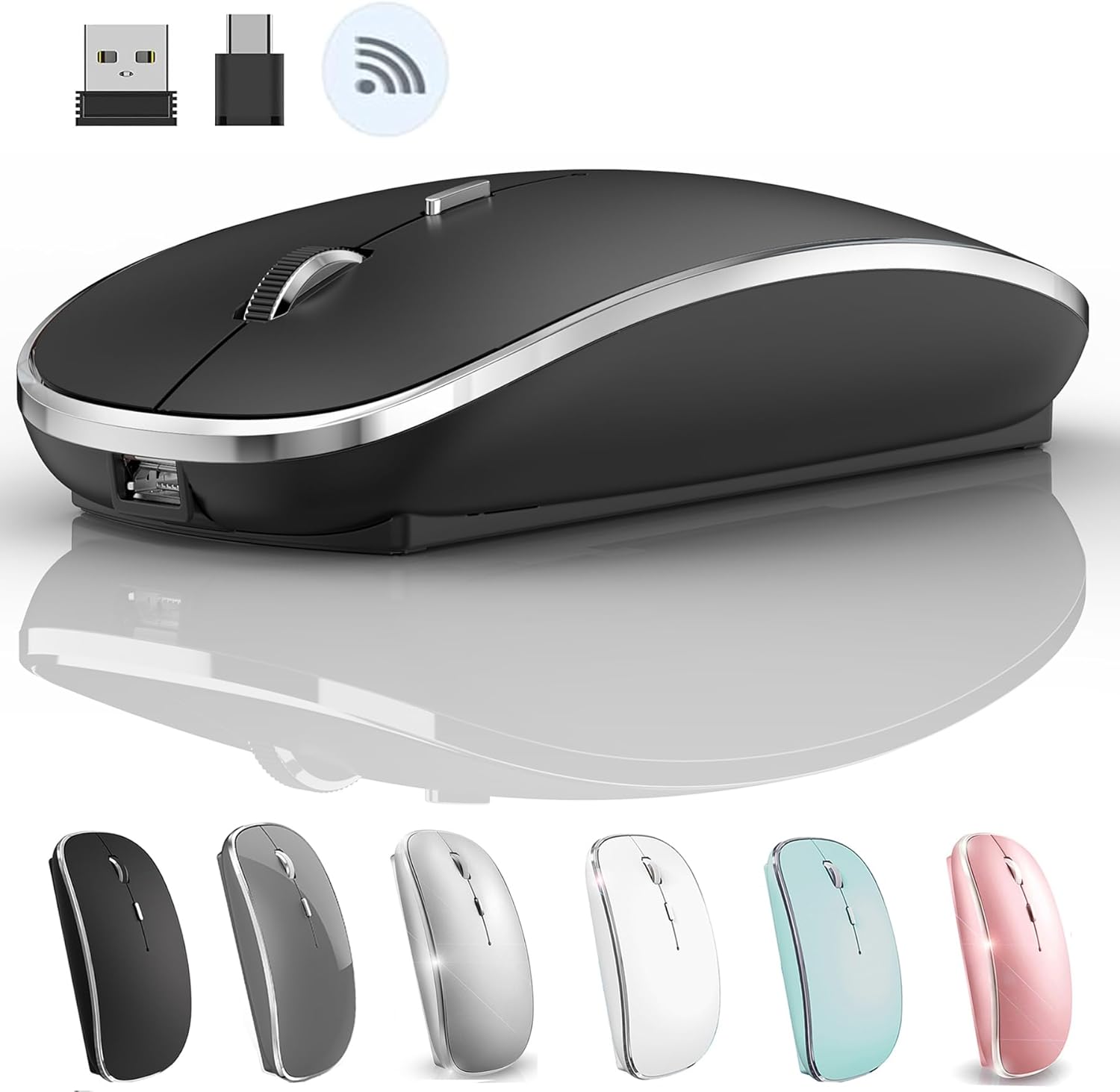 JETTA Wireless Mouse for MacBook Pro, MacBook Air, Laptop, PC – 1600 DPI, Rechargeable Battery, Skin-Friendly, Mute Click, Plug and Play