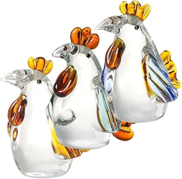 Holibanna 3pcs Lovely Rooster Glass Statue Charming Table Decor for Living Room Bedroom Outdoor Rooster Figurine Unique Present for Any Occasion