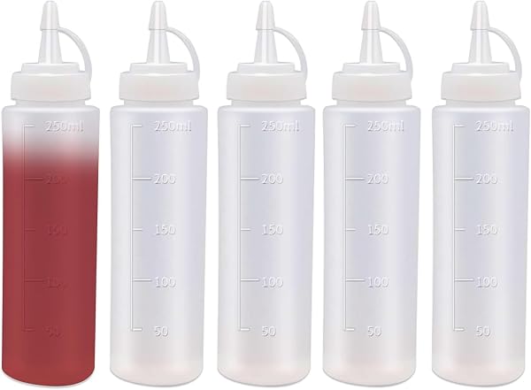 5 PCS Squeeze Bottle, 8oz / 250ML Plastic Squeezy Sauce Bottles