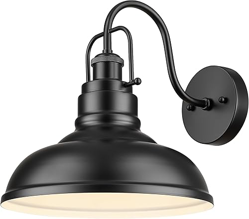 zeyu Lámpara de granero moderna de cuello de cisne de 11 pulgadas, apliques de pared de 1 luz, linterna de pared industrial para porche, cocina,