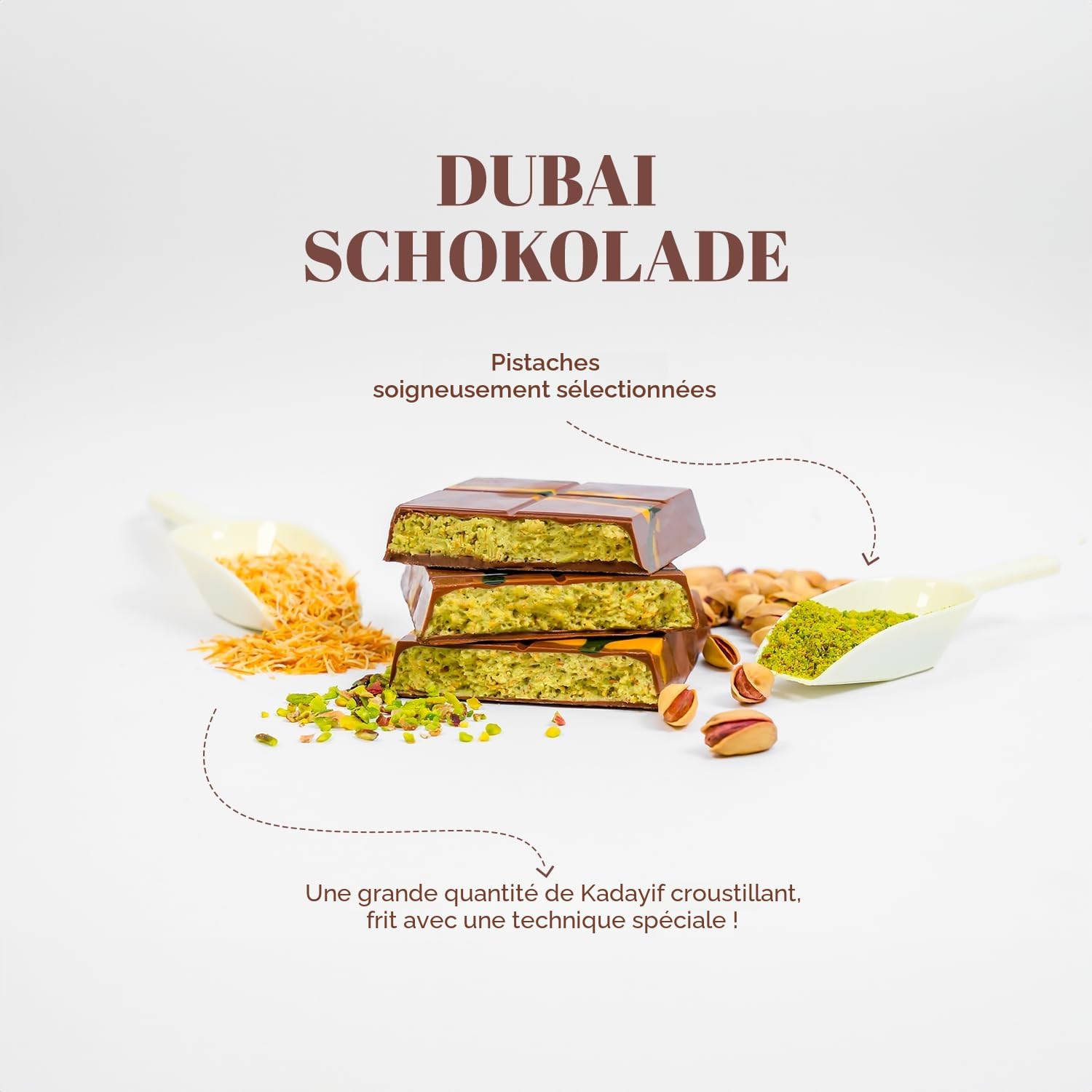WeNatur Dubaï chocolat pistache – 200 g de crème de pistache – sucreries – chocolat dubaï, fils de pâte kadayif et pistache – Fontaine à chocolat sucreries originales