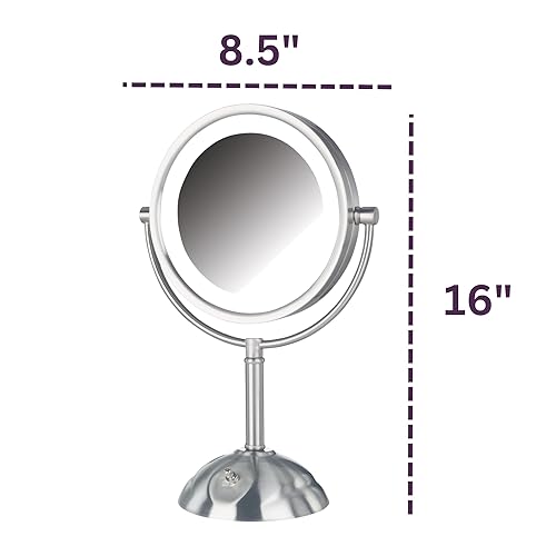 Miniatura 3 de Jerdon Espejo de maquillaje de mesa iluminado espejo de maquillaje iluminado con halo con 1 aumento y 8 veces en acabado de níquel espejo de tocador