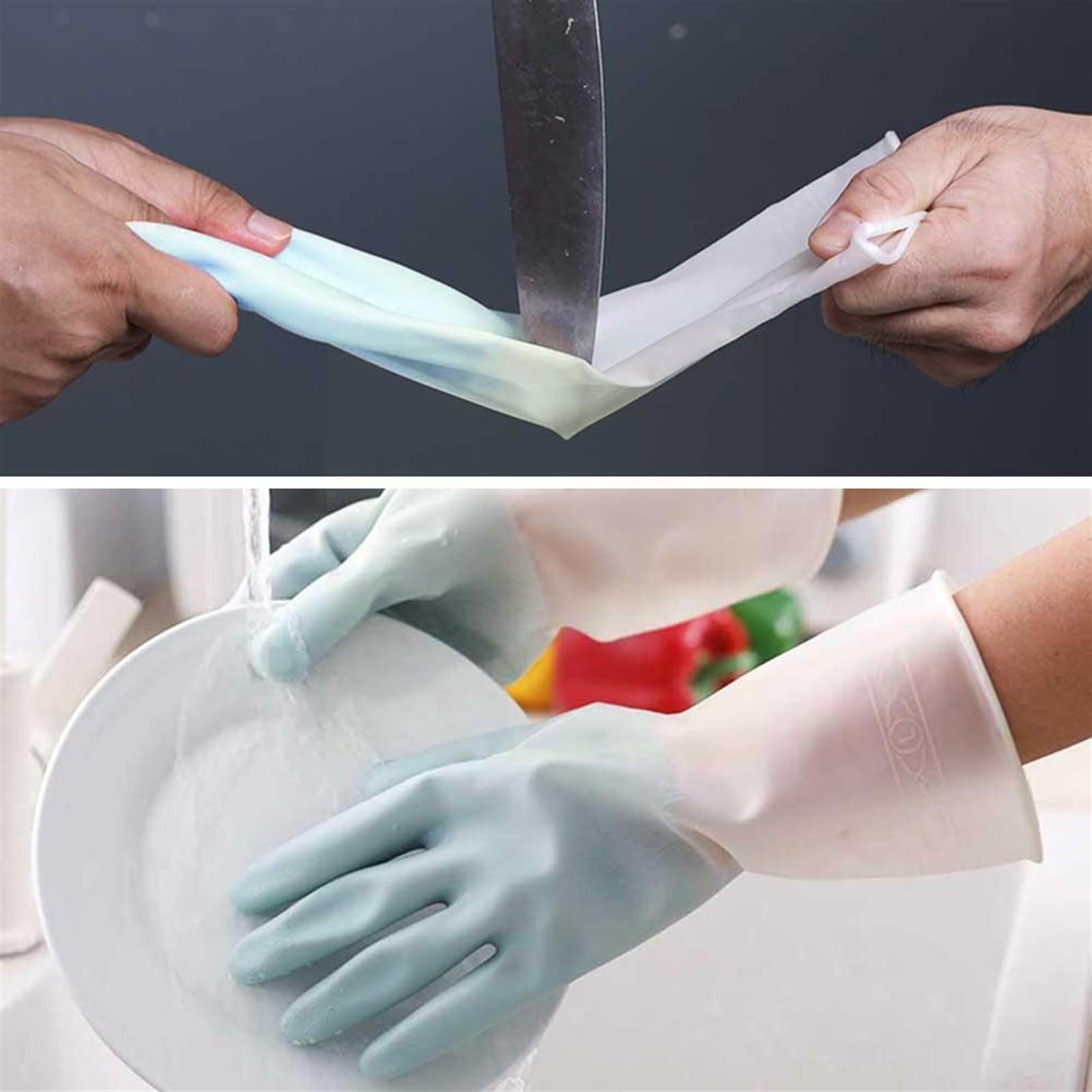 Guantes domésticos de lavado de caucho impermeable Kitchen Dishwashing Gloves Durable Household Dishwashing Gloves Rubber Gloves(Large)