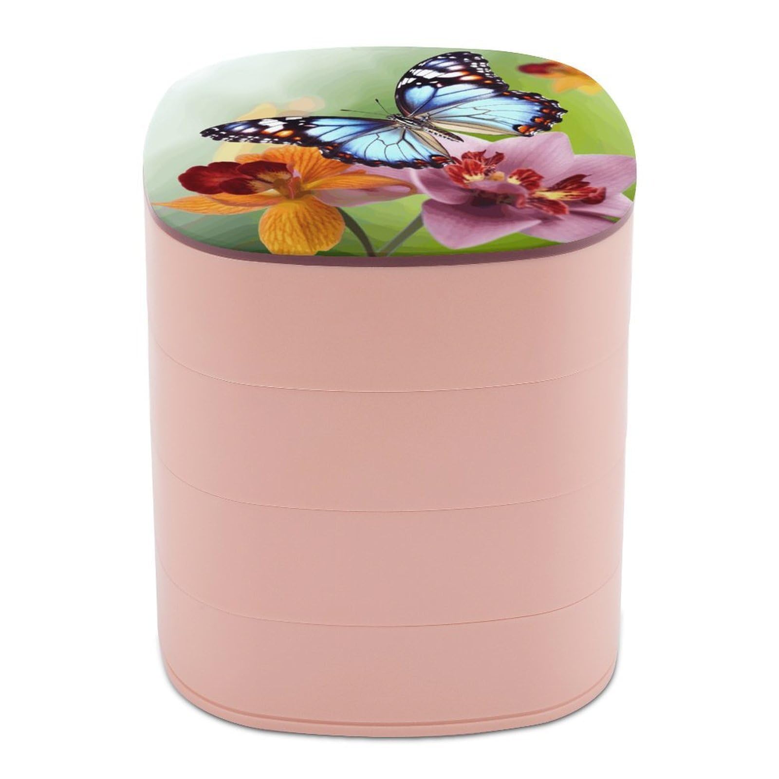 FekiLoot Flower Butterfly Jewelry Box 4-Layers Rotatable Jewelry Organizer Storage Box with Mirror Cute Travel Jewelry Case Portable Earring Holder Organizer for Ring Necklace Bracelet