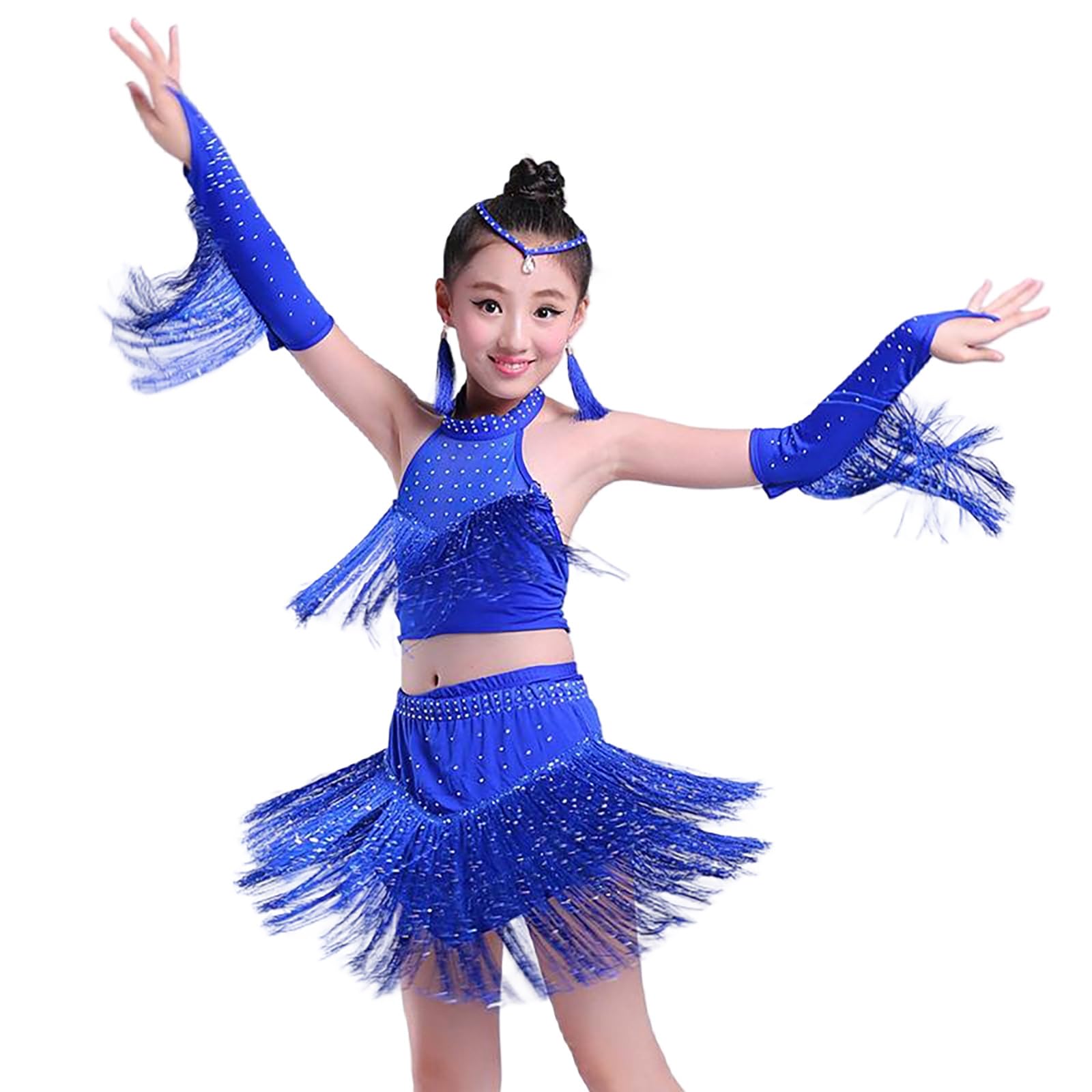 DPois Bambina Vestito Da Balletto Ballo Latino Americano Monospalla Abito Da Pattinaggio Artistico Crop Top Minigonna Costume Da Danza Moderna Samba Rumba Salsa Jazz Argento 5-6 Anni