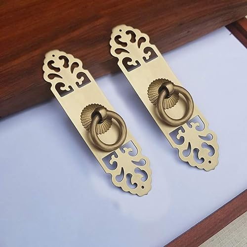 Miniatura 2 de Tiazza - 2 pomos de latón envejecido, estilo vintage, para zapatero, estantería, armario, diseño clásico hueco, mango de cobre