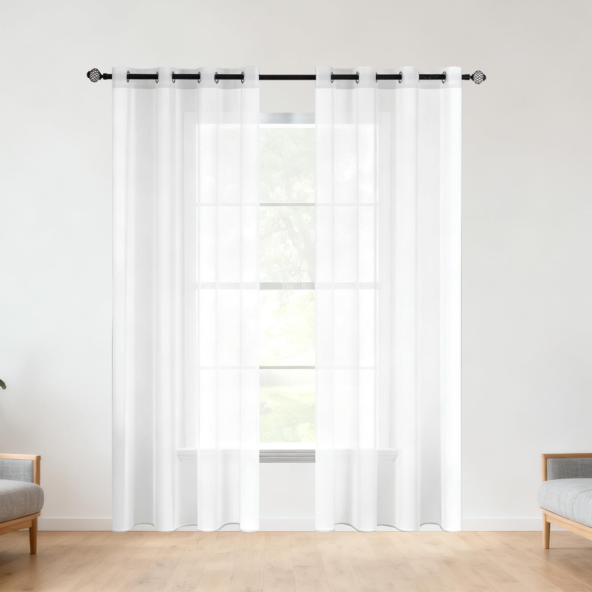 Voile Vorhänge 210 x 190 cm Polyester Transparent Schlaufengardinen Modern Langlebig für Wohnzimmer Schlafzimmer, Weiß