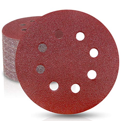 WooZuu 50 Pcs 125mm Sanding Discs, 5 Inch Hook and Loop Sanding Discs 80 Grit Sanding Pads For Random Orbital Sander, 8 Holes Orbital Sander Discs Sandpaper For Sanding and Polishing Wood Walls Metal