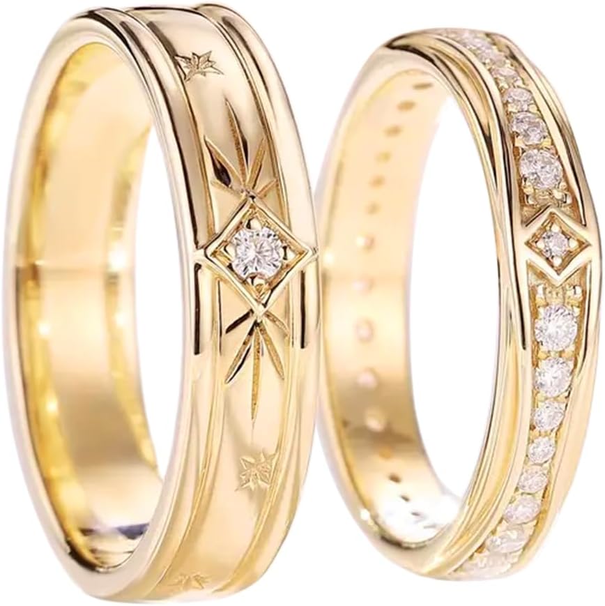 10k/14k/18k Soild Gold Personalized Moissanite Couple Rings Set for Men and Women, 925 Sterling Silver Moissanite Engagement Bridal Rings Set, for Wedding Anniversary, Free Engraving