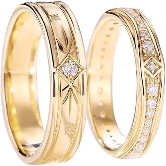 YDD 925 Sterling Silver 9ct/14ct/18ct Real Gold Personalized Moissanite Couple Ring Set for Men and Women,Moissanite Engagement Bridal Rings Set Wedding Anniversary for couple Free Engraving