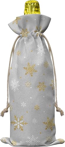 Miniatura 2 de Paquete de 10 bolsas para botellas de vino, cubierta de botella de vino de copo de nieve de invierno con cordón, bolsa de regalo de Feliz Navidad,