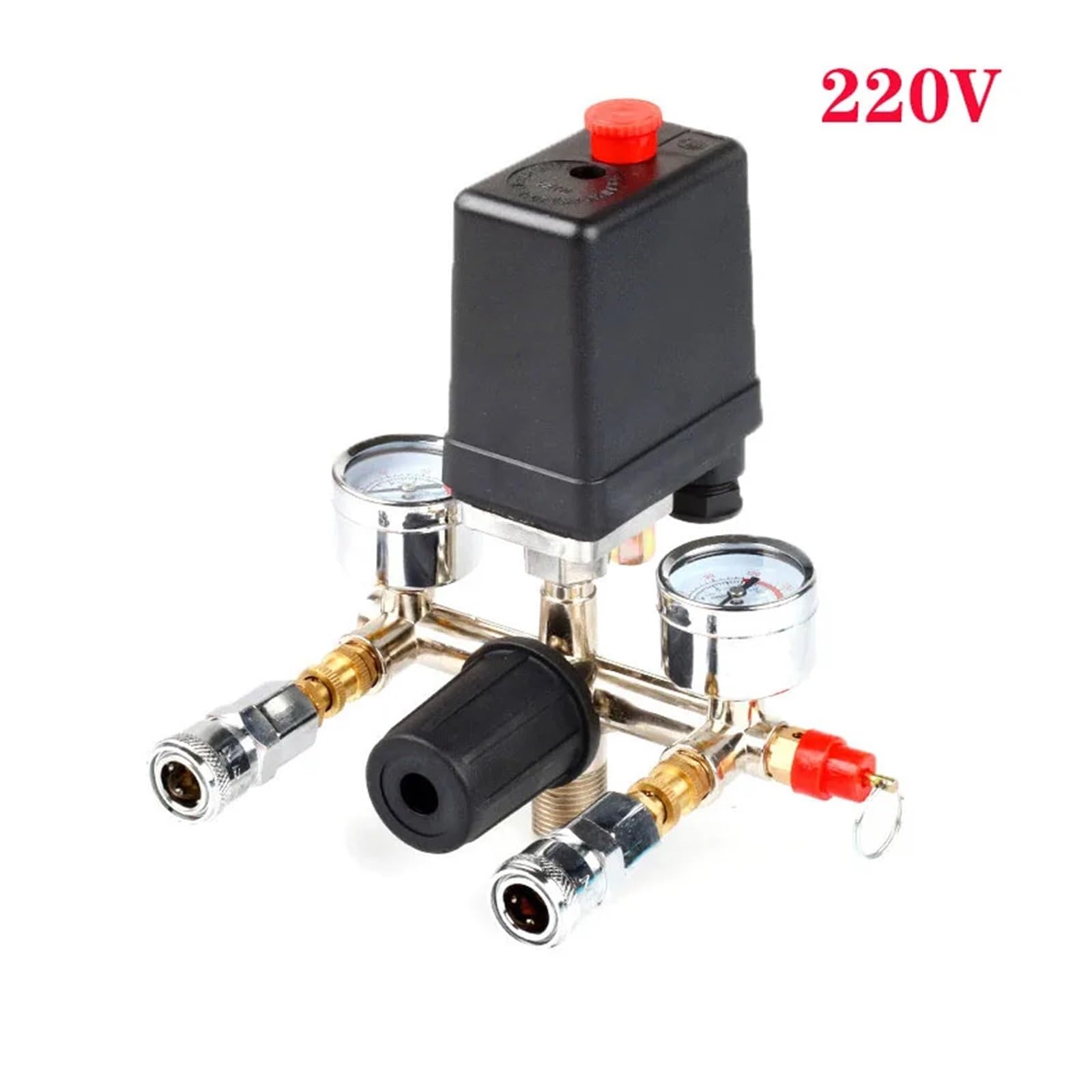Przełącznik sterowania ciśnieniem Pompa sprężarki powietrza, 4-portowy regulator kolektora 220 V/380 V, 30-120 psi z manometrem (B 220v)