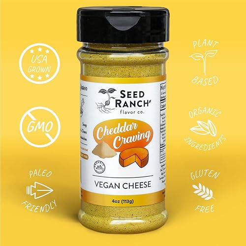 Miniatura 5 de Seed Ranch  Paquete de 2 queso vegano  Queso Cheddar en polvo y condimentos Queso picantes  Levadura nutricional orgánica vegana sin nueces sin