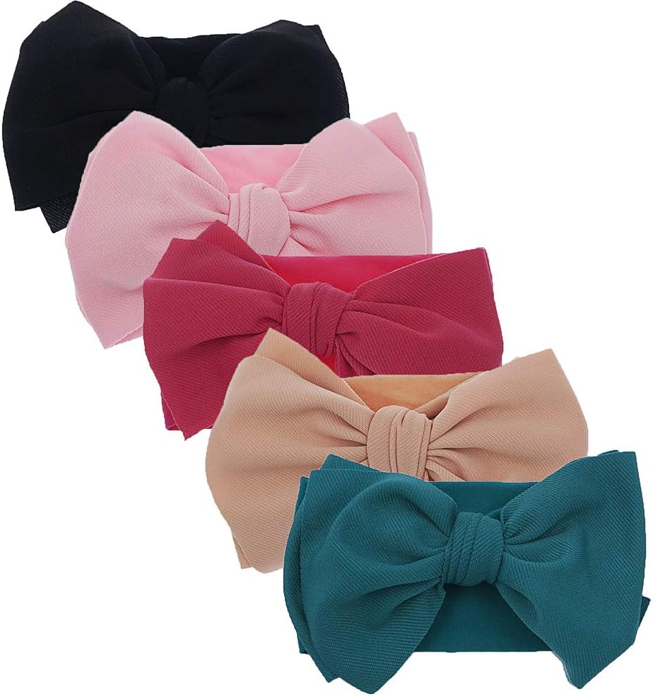 Hairband, Baby Girl Bows Nylon Headbands with Bows, Handmade Hairbands Elastics Hair Accessories for Newborn Infant Toddlers Kids, 5 Pcs(KK69-01)