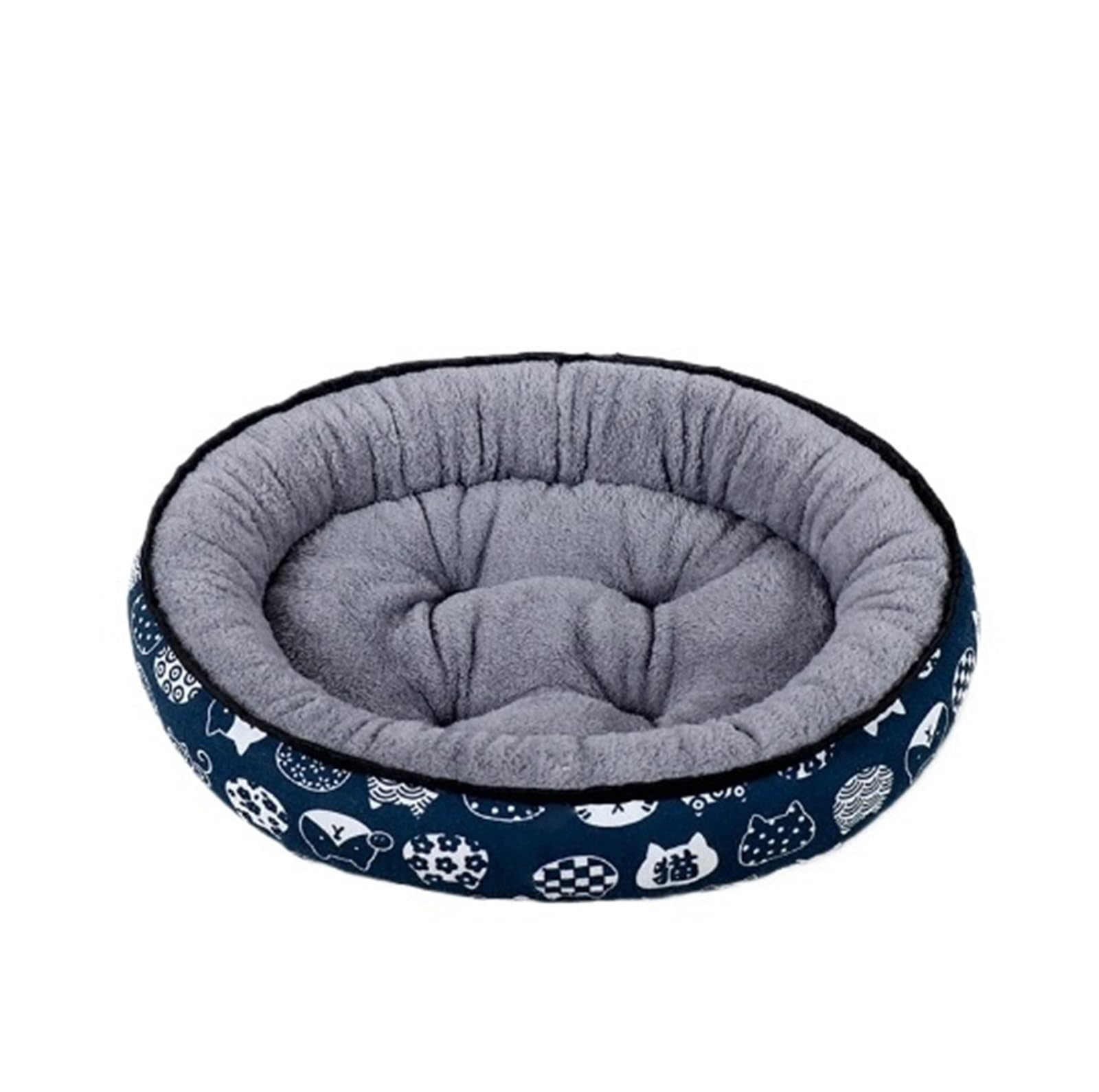 Lit rond en peluche pour chat et petit chien - Coussin chaud gris taille L