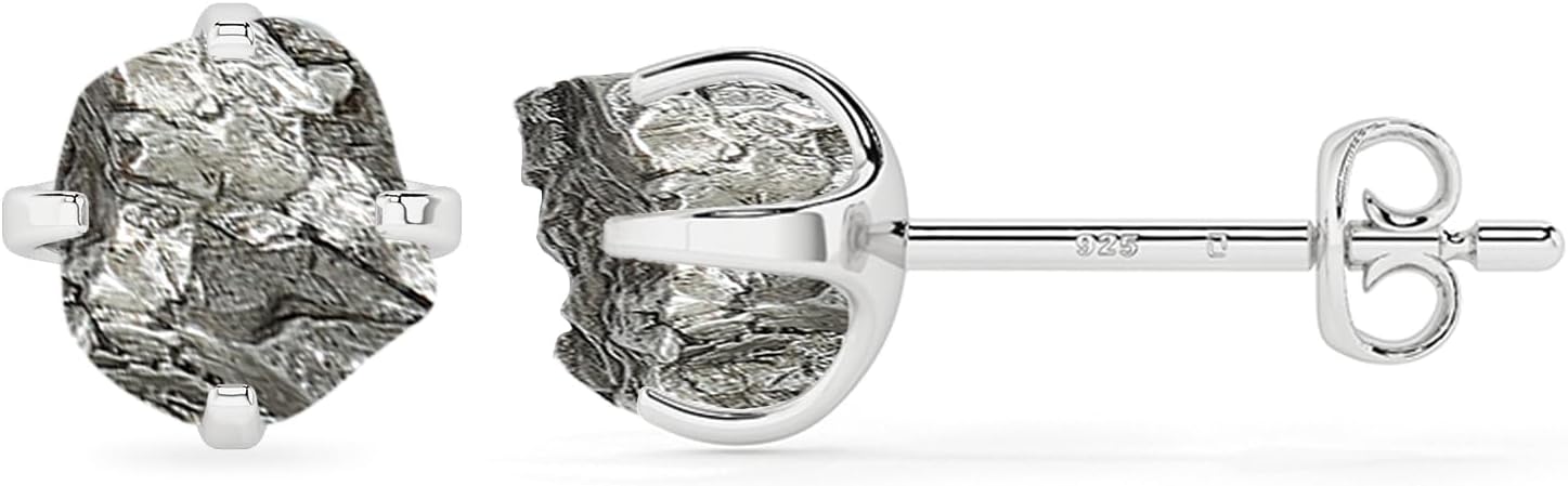 Natural Raw Gemstones Stud Earrings for Women in Sterling Silver, Birthstone Jewelry Gifts for Her Birthday, Anniversary, Graduation (Prong-Set, 6x5.5mm)