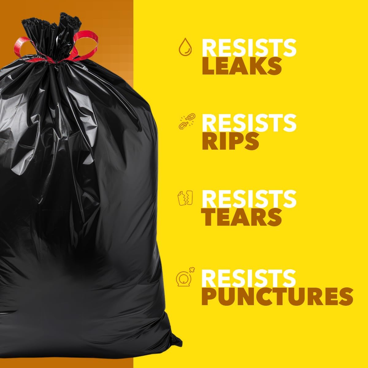 Plastico Large Trash Bags - 30 Gallon, Black, 90 Garbage Bags, Extra Strong, Easy Drawstrings - Odor Guard Control, Unscented, 1.2 Mil Extra Thick Plastic