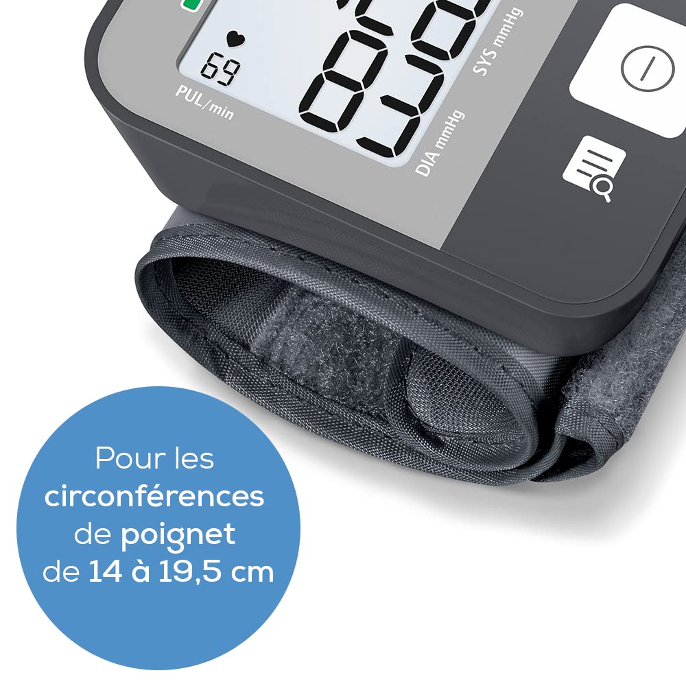 Beurer BC 27 Tensiomètre de poignet avec détection d'arythmie, indicateur de risque coloré, poignet 14-19,5 cm, dispositif médical, transfert de données vers Apple Health