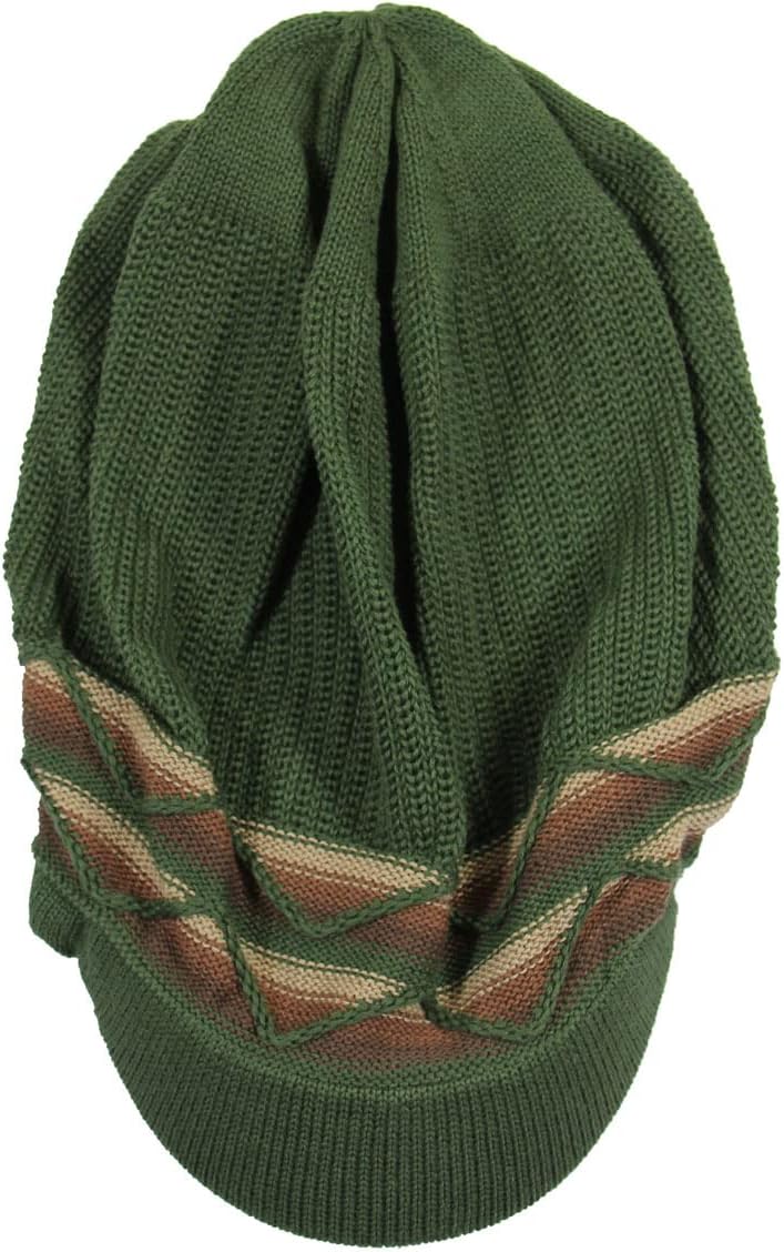 100% Cotton Rasta Dreadlock Wave Beanie Visor (Olive Green/Brown)