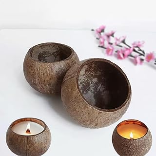 2 Pack Candle Bowl Coconut Shell Empty Coconut Bowl Wooden Candle Jar Wooden Candle Holders for Candle Making