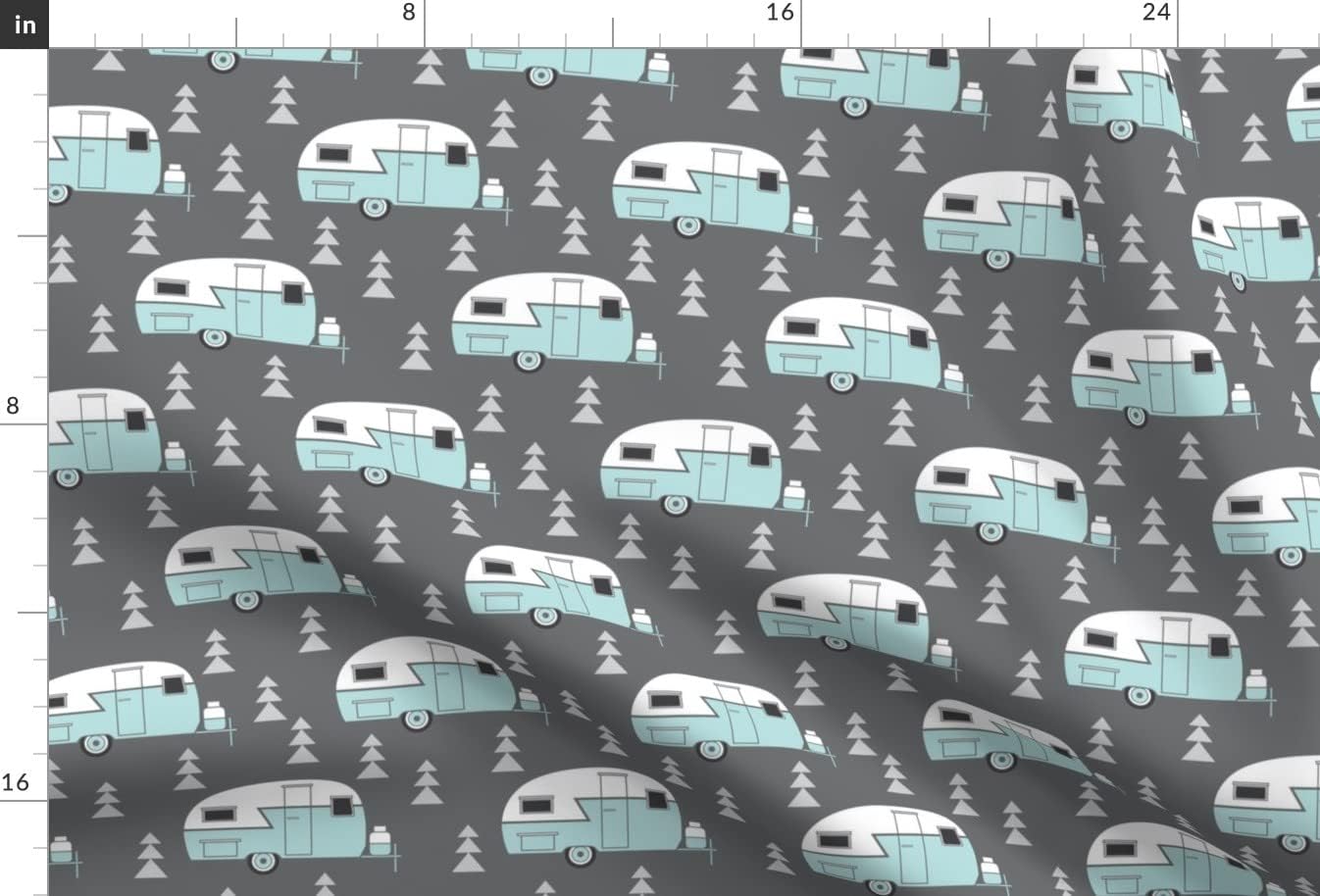 Spoonflower Fabric - Trailer Vintage Turquoise Charcoal Camp Camping Camper Retro Caravan Printed on Minky Fabric by The Yard - Sewing Baby Blankets Quilt Backing Plush