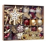 POPSNJOY 70 Pieces of Red And Gold Christmas Decorations Tree Top Star Bauble Painted Gift Box Set Tree Hanging Decorations for Hanging Holiday Family Decoration Party