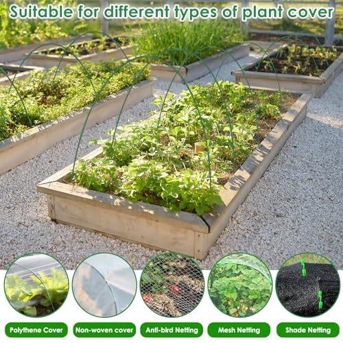 60 Pcs Garden Hoops for Raised Beds, 12 Sets Greenhouse Hoops Grow Tunnel Rust-Free Fiberglass Hoop House Kit, Plant Support Garden Stakes Hoops Frame for Netting Shade Cloth Row Cover Garden Supplies by LifeisLuck - Used condition - Image 6