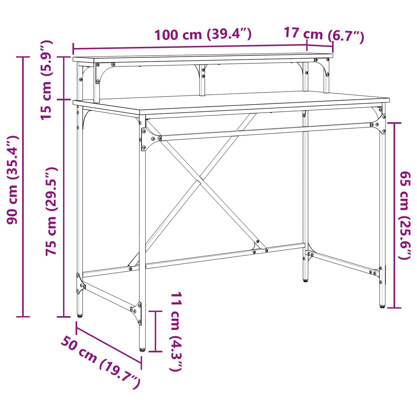 Bureau chêne Noir en Bois d'ingénierie 100 x 50 x 90 cm avec étagère, Meuble de Rangement pour Poste de Travail Informatique, Bureau Compact pour télétravail et Espace étudiant