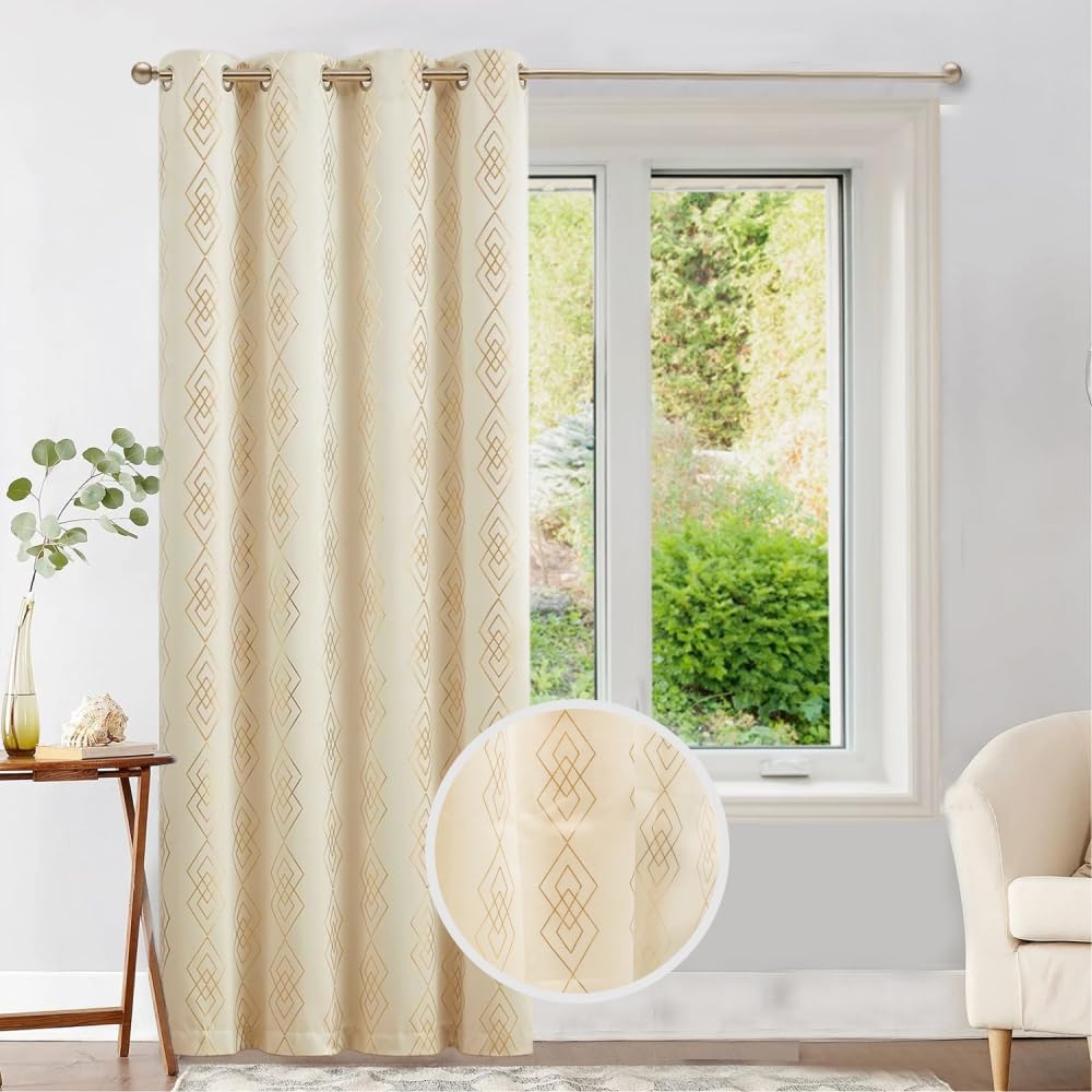 Urban Space Blackout Curtain for Living Room, Gold Foil Printed Luxurious 80-85% Blackout Decorative Curtain Eyelet with Tieback, 1 Piece, Floral Vine Grey (Door 7ft x 4ft) (B0DJ5MQ7P8) Amazon Price History, Amazon Price Tracker