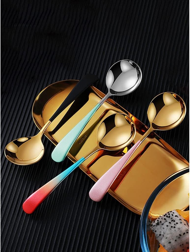 Spoons,soup spoons,Spoons for Cooking Kitchen Dessert Spoon Stainless Steel Soup Spoon Soup Spoon Household Eating Spoon Coffee Stirring Spoon Spoon Two Pieces Dinner Spoon Teaspoons(Hand-gold)