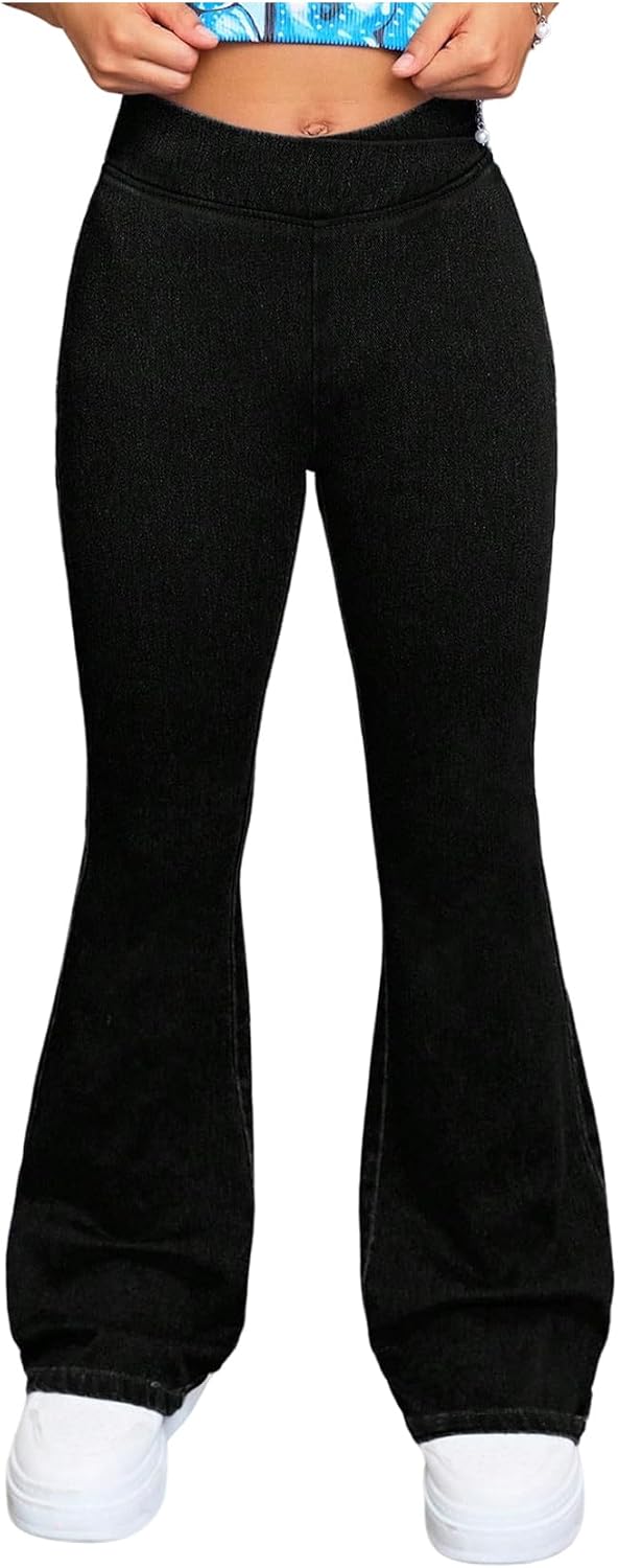 GORGLITTER Girl's Flare Jeans Crossover Stretchy Denim Pants Bootcut Bell Bottoms Cute Yoga Pants
