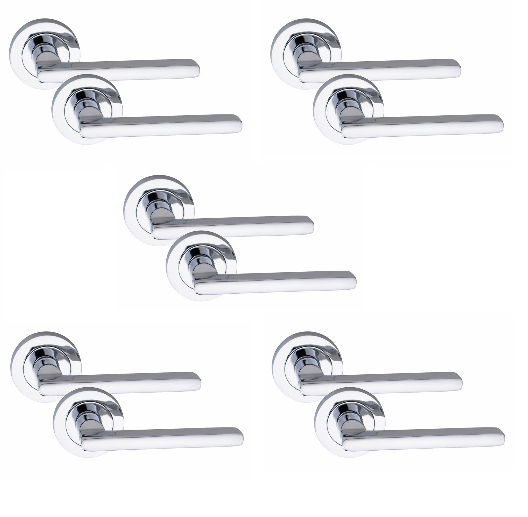 Golden Grace Leon Door Handles on Rose in Polished Chrome, Silver, 5 Pairs