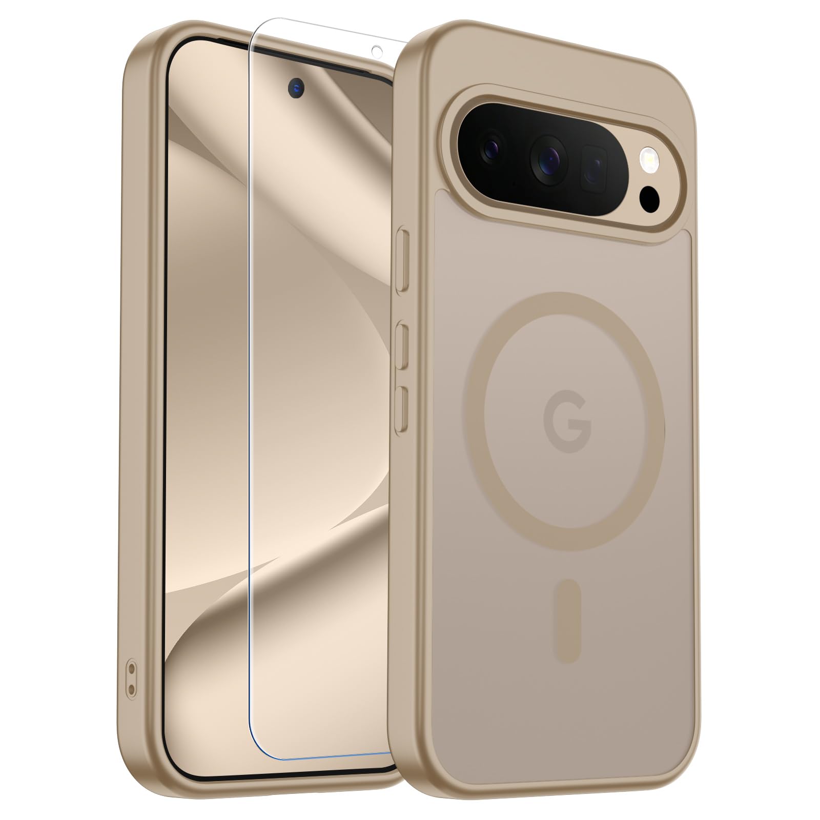 SUPFINE Magnetic for Google Pixel 10 Pro Case/Pixel 10 Case with Screen Protector, (Built-in Magnets) ((Military Grade Drop Protection) Slim Translucent Shockproof Phone Case,Pink Gold