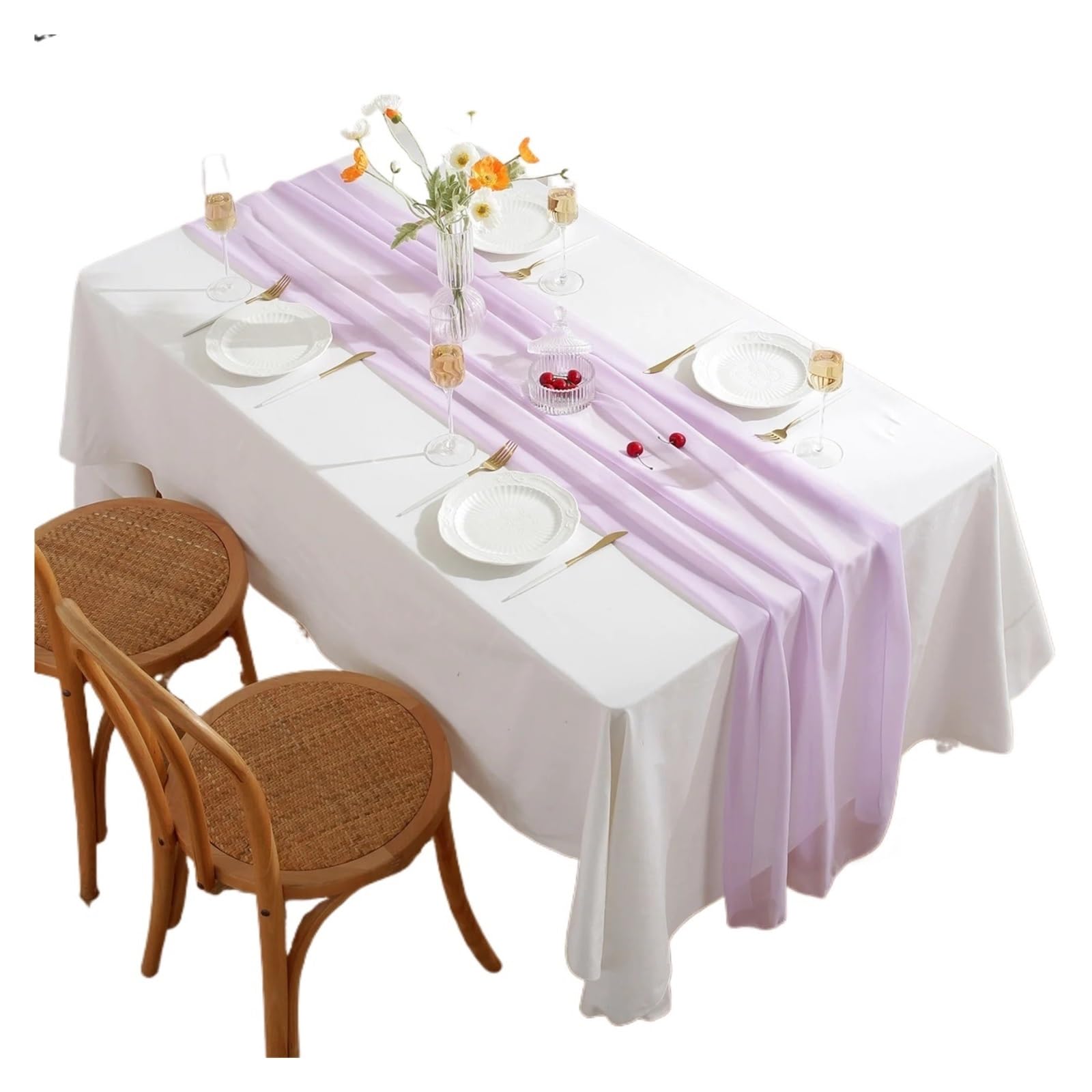 Chiffon Table Runner Chiffon Table Runner Chair Sash Romantic Wedding Runners For Party Decoration(Light purple,70x600cm)