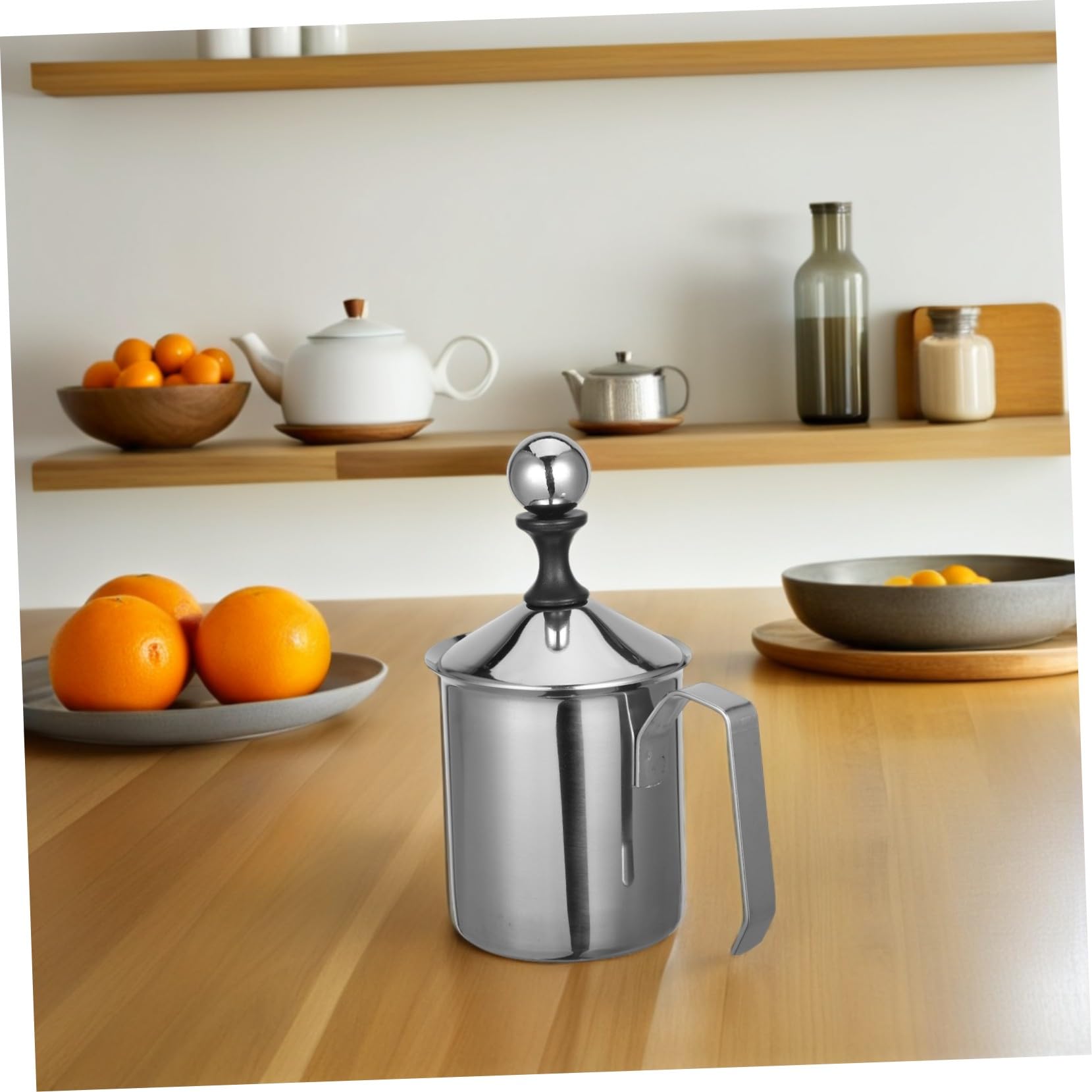 Montalatte Manuale in Acciaio Inossidabile per Cappuccino e Caffè Latte Schiumatore Portatile per Latte Resistente e Facile da Pulire Uso Domestico e Professionale 400ml