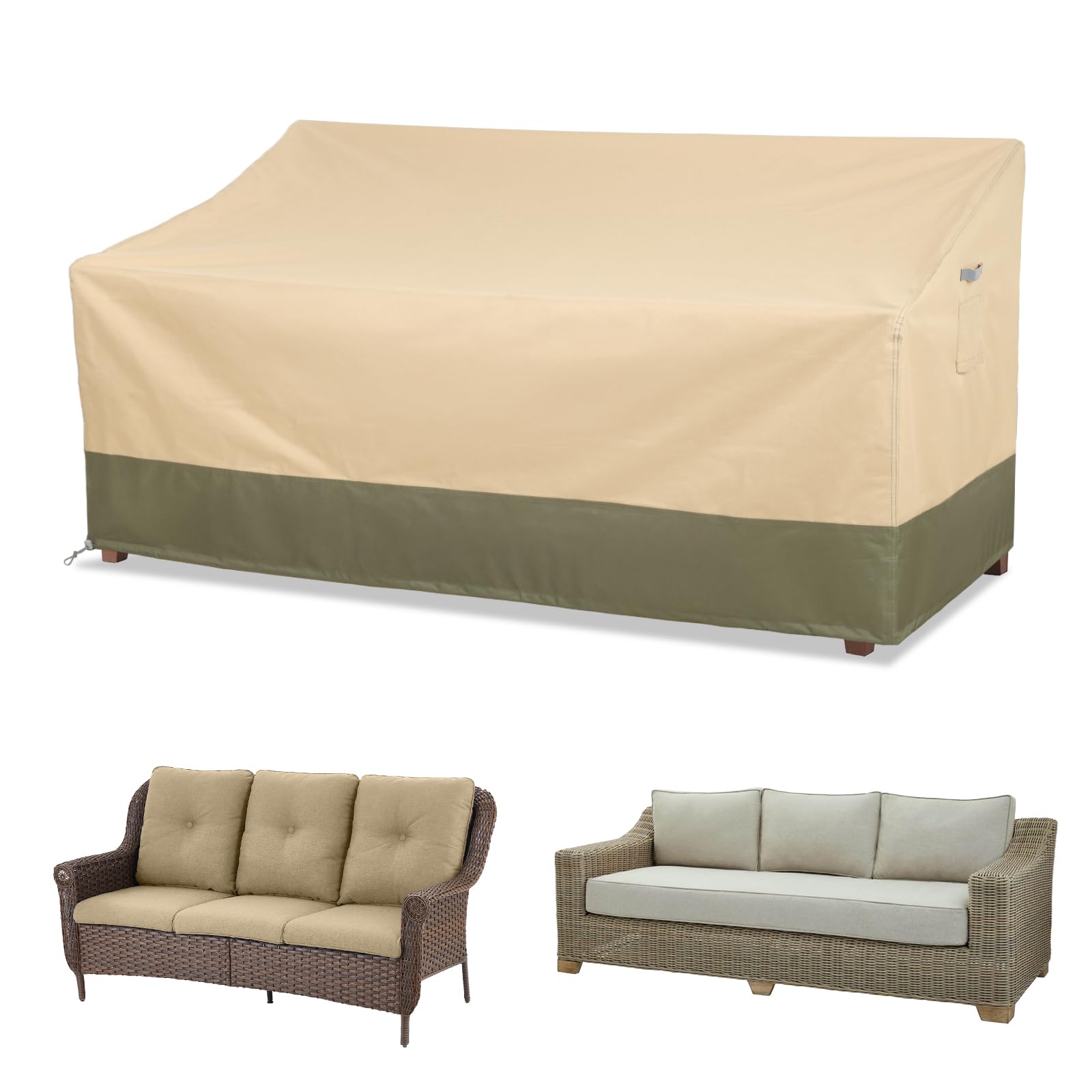 COWVIE Outdoor-Sofabezug für 3-Sitzer-Terrassenbank und Couch, wasserdichte 600D-Terrasse-Loveseat-Abdeckung mit reflektierenden Griffen und integrierter Aufbewahrungstasche für den Rasen