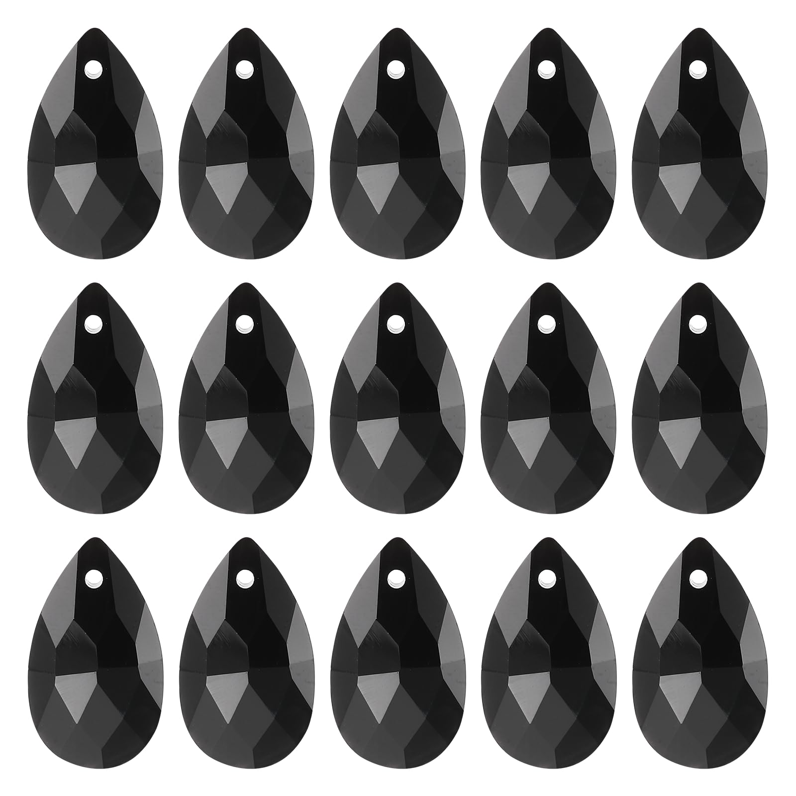 YELARXI Glass Teardrop Beads, Lamp Repair Pendants with Metal 22x13 mm & 15 Pack & Glass & Black-Fitting For(Window/Light Lamp/Jewelry Making/Decoration)